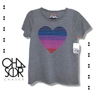 NWT Chaser Gray Colorful Heart Love Graphic Tee T-Shirt Size XS NWT